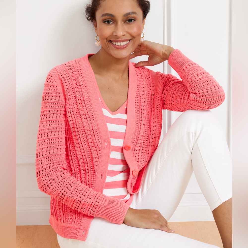 Talbots Vibrant Pink Open-Knit Cardigan
